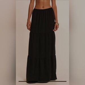 NWT Black Linen Look Tiered Maxi Beach Skirt
